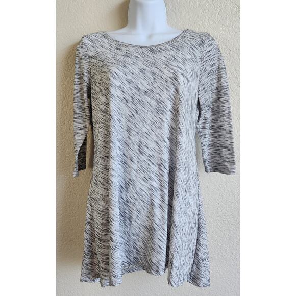 Hannah Petite Black White Marled Round Neck Top PS Lightweight Soft Stretch - Picture 1 of 5